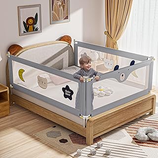 ADVWIN 3pcs Toddler Bed Rails, Adjustable Height Kids Side Safety Guard Child Cot Fence with Child Lock, Bedside Safety Pr...