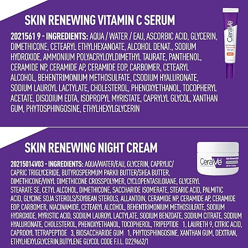 Miniatura 7 de CeraVe Set de suero de vitamina C y crema de noche para el cuidado de la piel, suero iluminador con vitamina C 10% pura y hidratante nocturno con
