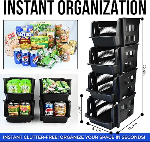 Miniatura 2 de Skywin Contenedores de almacenamiento apilables de plástico  Paquete de 4 contenedores de almacenamiento frontales abiertos medianos para