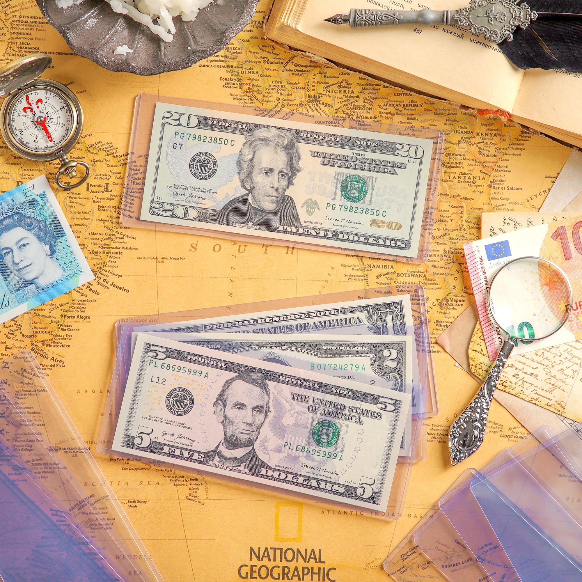 Uncle Paul Lot de 100 supports pour billets de banque - En PVC transparent - Pour billets de banque ordinaires - PN03L100