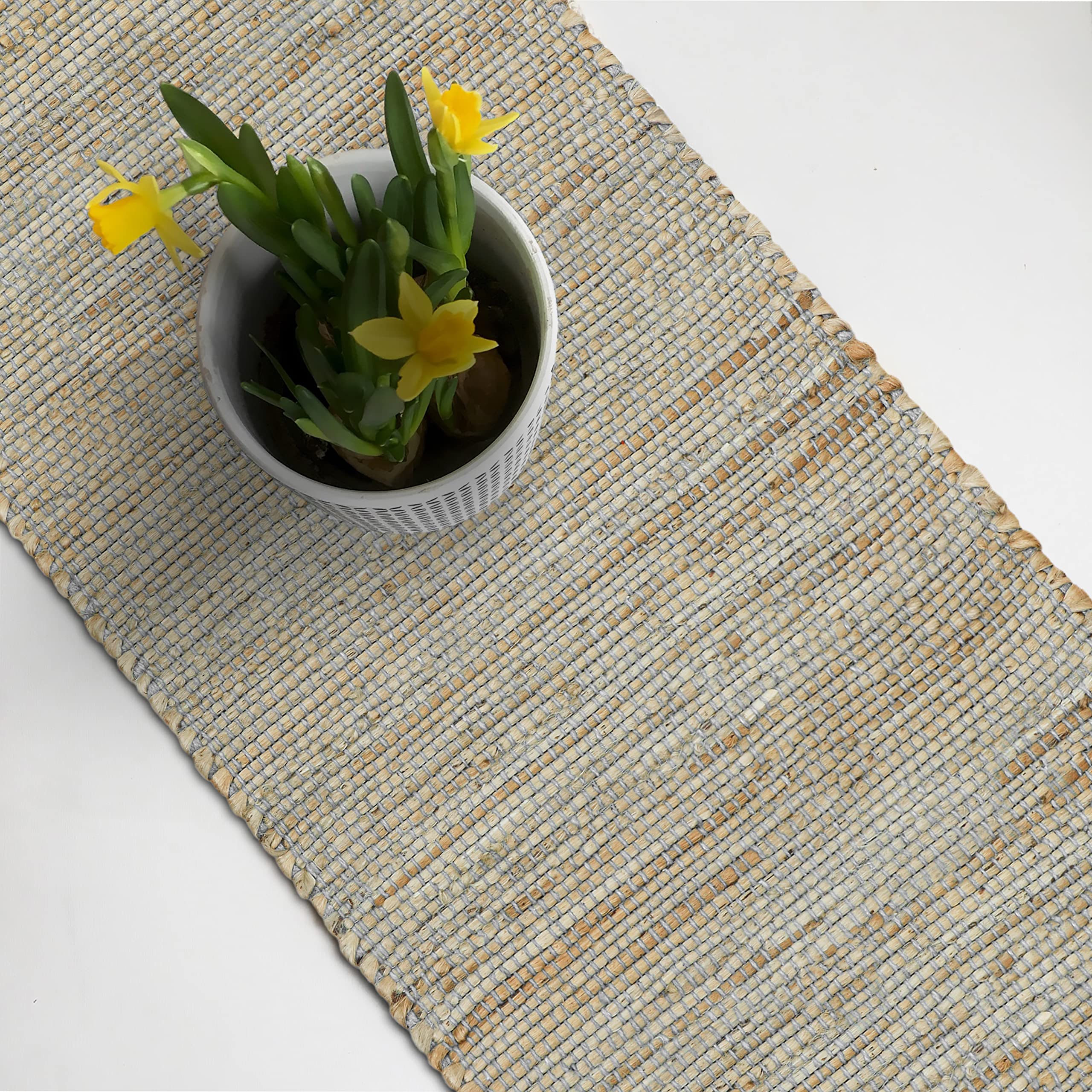 The Home Talk Hand Braided Table Runner | 13'' x 108'' Vintage Farmhouse Mats for Parties, Dining Table, Coasters | Decorative Jute Natural Fibers | Eco-Friendly Accessory | Light Grey