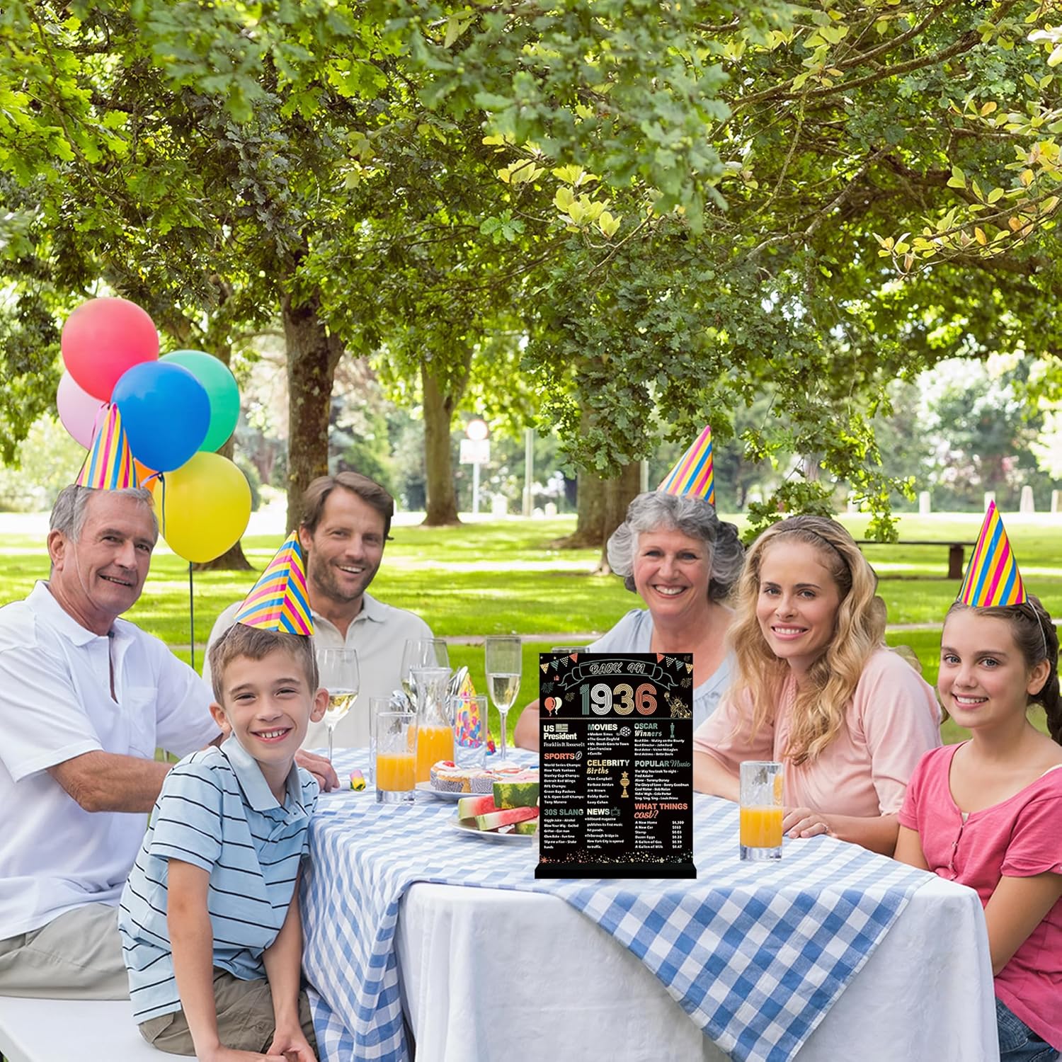 DARUNAXY 90th Birthday Party Decorations, Colorful Vintage 1936 Poster Acrylic Sign with Stand 90 Years Old Party Supplies for Men & Women Back in 1936 Table Decor 90th Anniversary Class Reunion Gifts - Image 8