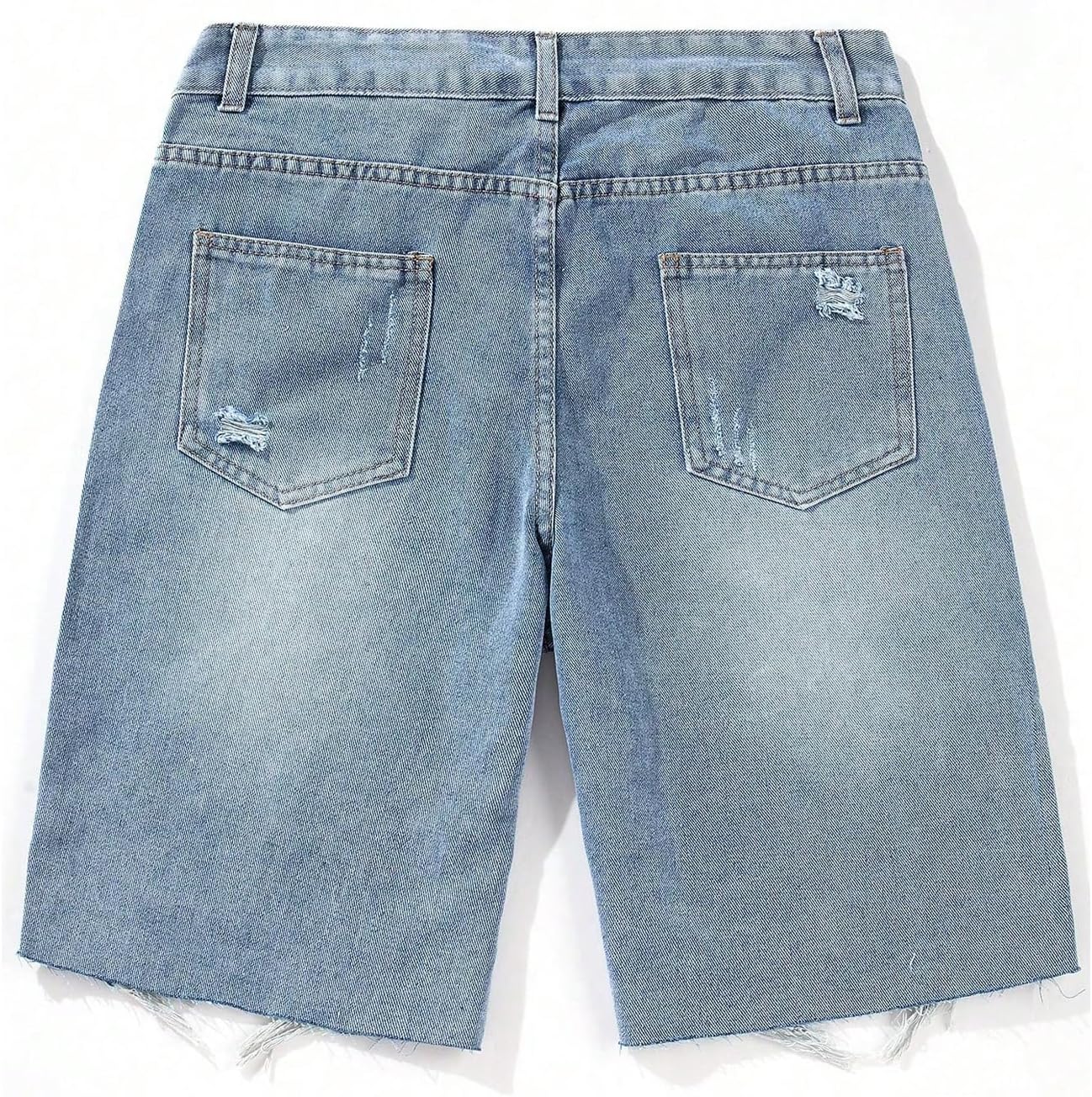 SOLY HUX Men's Ripped Jean Shorts Streetwear Distressed Straight Leg Summer Denim Shorts