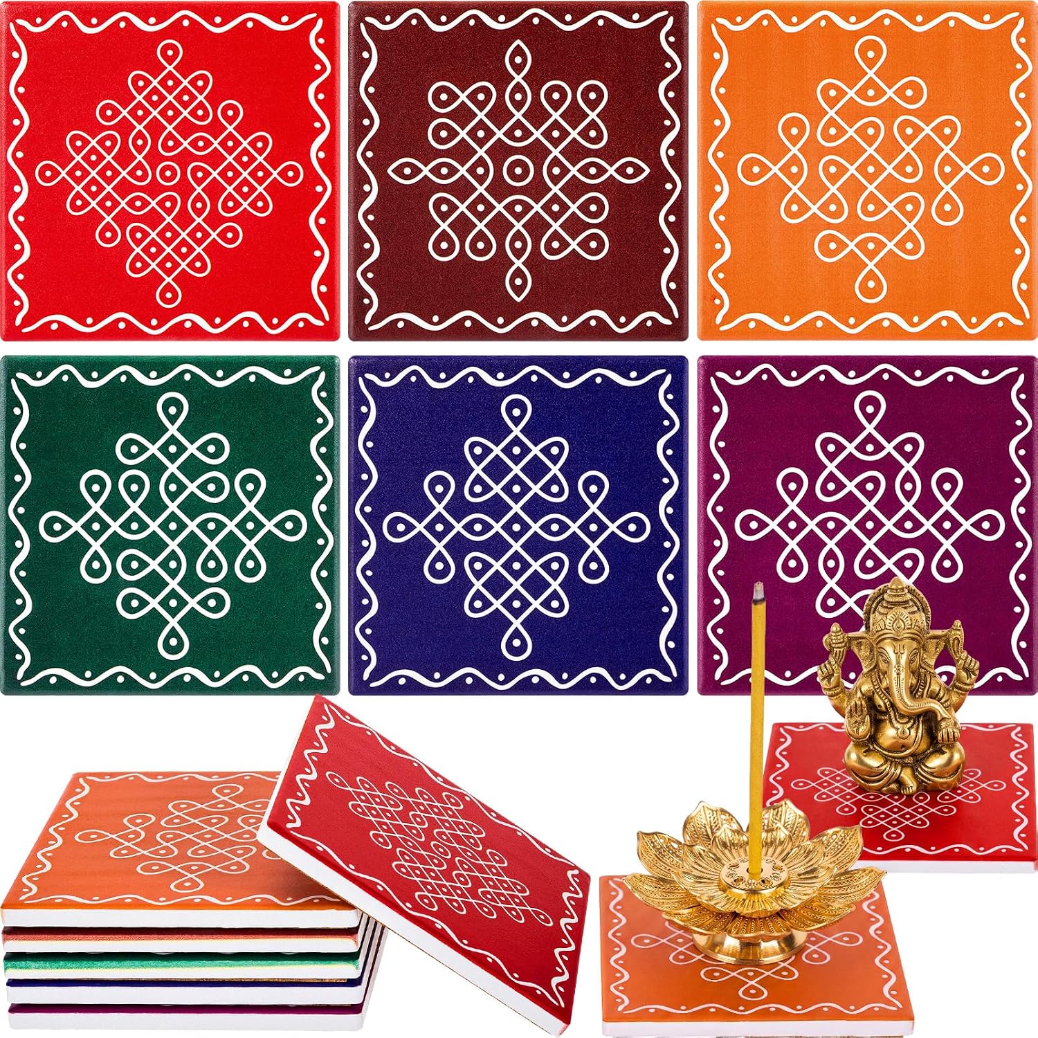 12 Pcs Kolam Trays Indian Return Gifts Small Ganesh Pooja Chowki