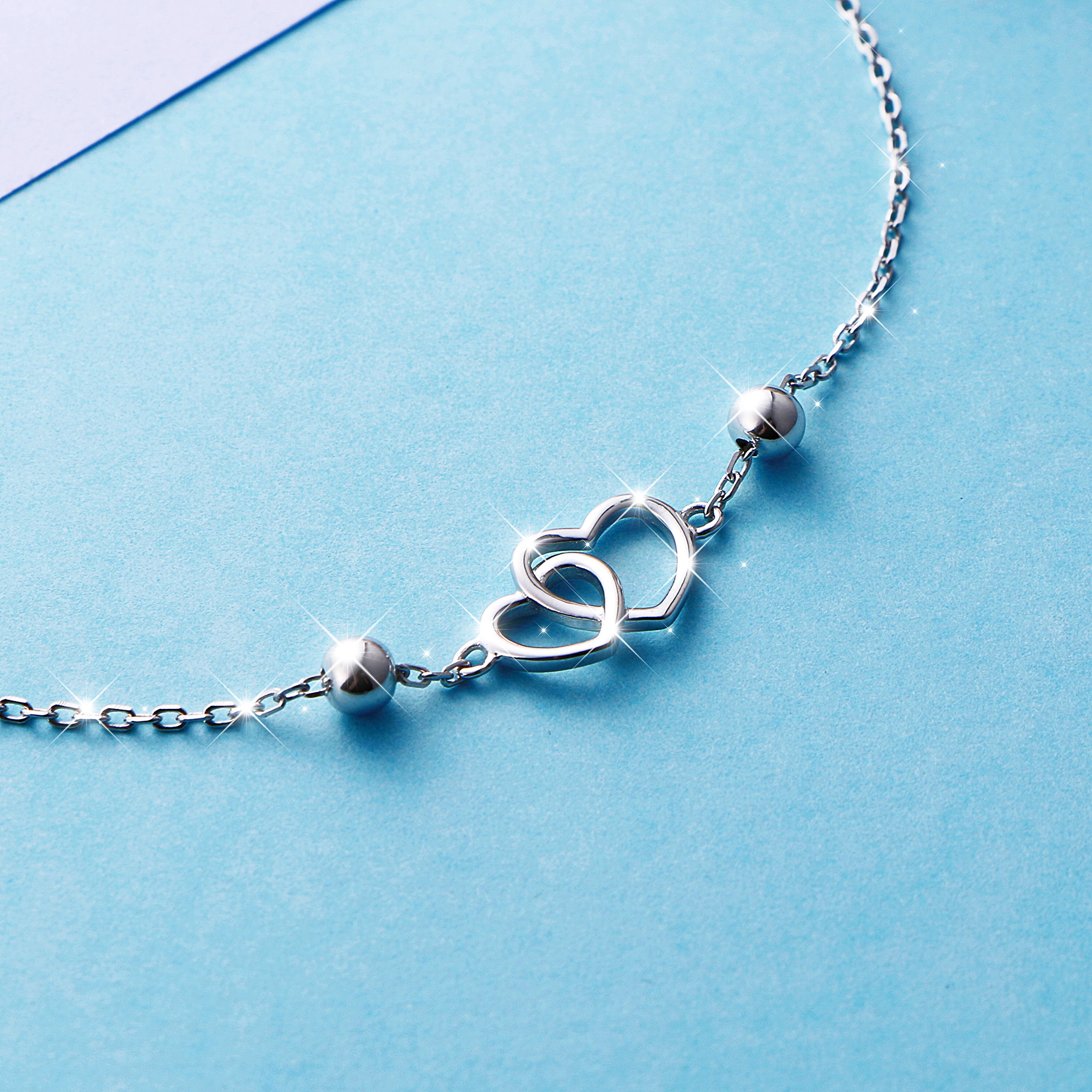 Tobillera de plata esterlina S925 ajustable, para mujer, Plata de ley, Blanco, JB6643 3