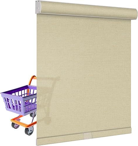 BERISSA Persianas enrollables con filtro de luz para ventanas, persianas enrollables sin cordón con cenefa de tela de lino, persianas extraíbles con