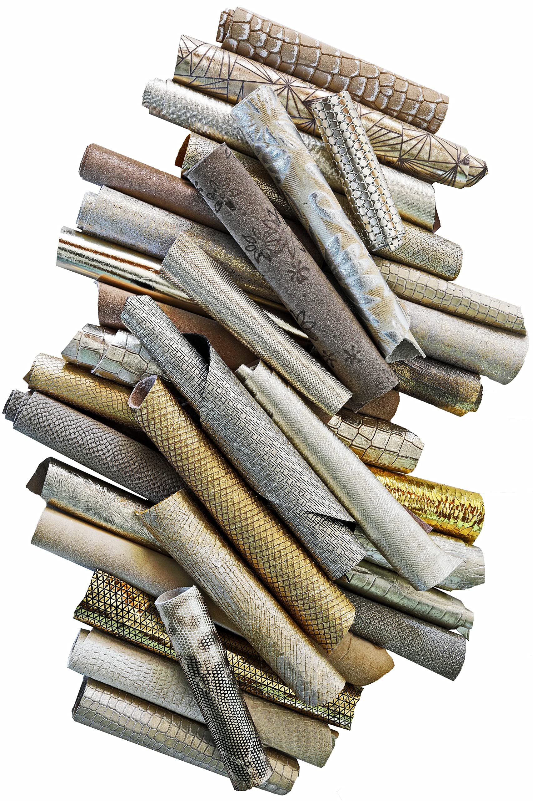 LA GARZARARA Uitsparingen van leer, willekeurige mix, goud, platina en beige, prints, folies, patronen en zachtheden, minimale afmetingen zijn 10 x 15 cm - 1 kg - B080