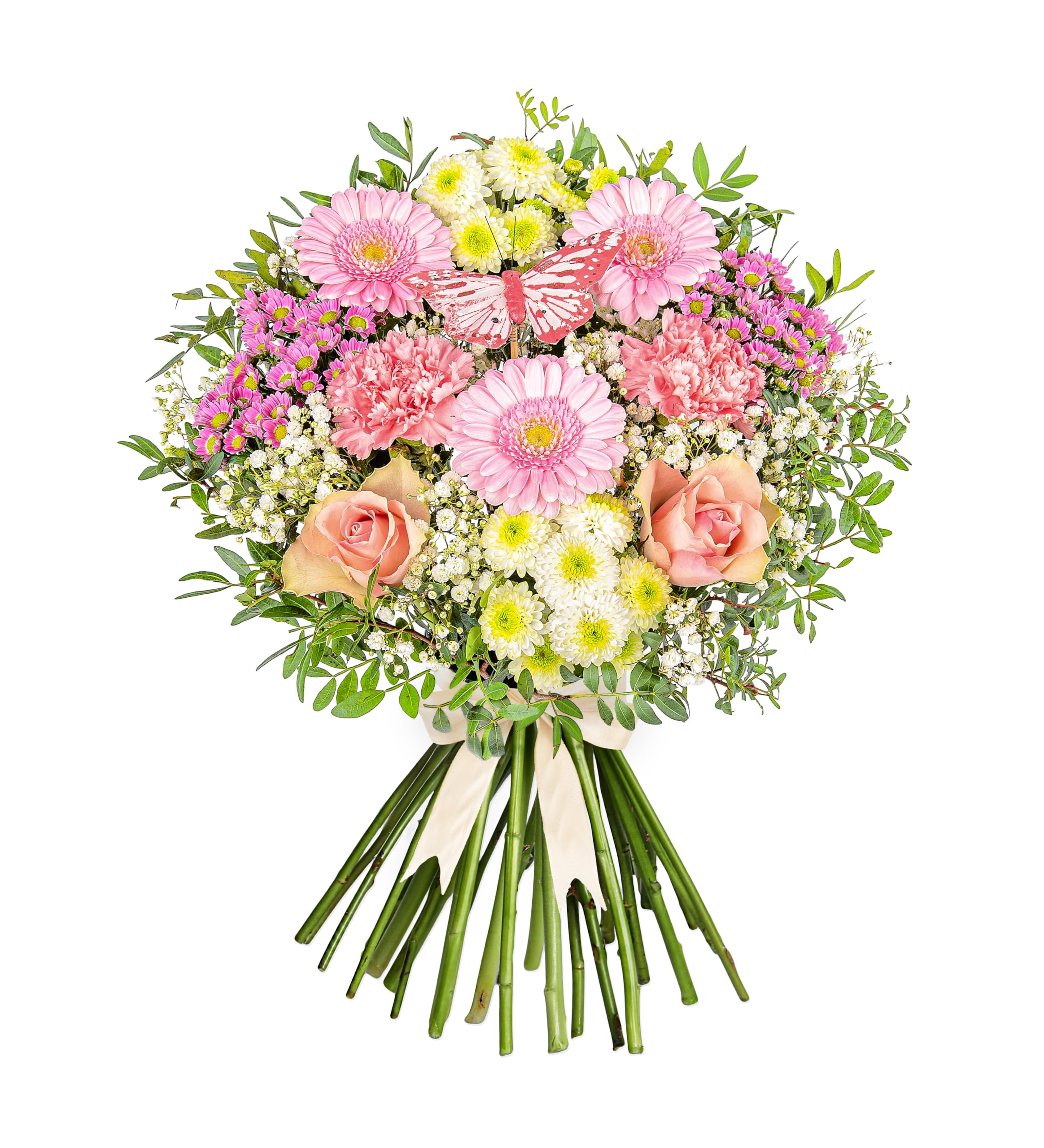 Luxury Pink Flower Bouquet – Striking Arrangement with Chrysanthemums, Germinis, La Belle Roses and Carnations – A Beautiful Statement Piece for Celebrating Life’s Special Moments