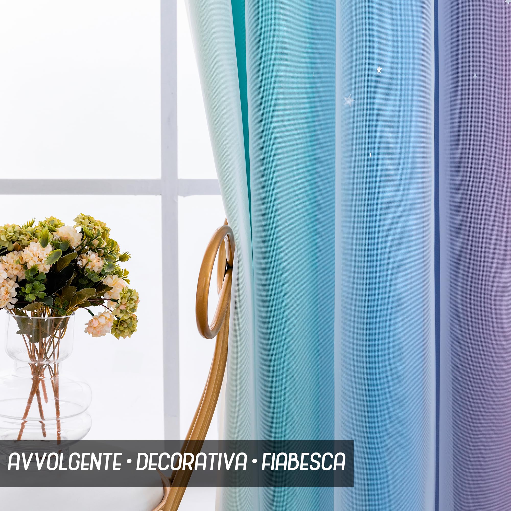 Tende Doppio Velo Oscuranti Morbide Fantasia Stelle Vuote Isolante per Camera Bambini 2 Pannelli 140x285cm Arcobaleno Freddo