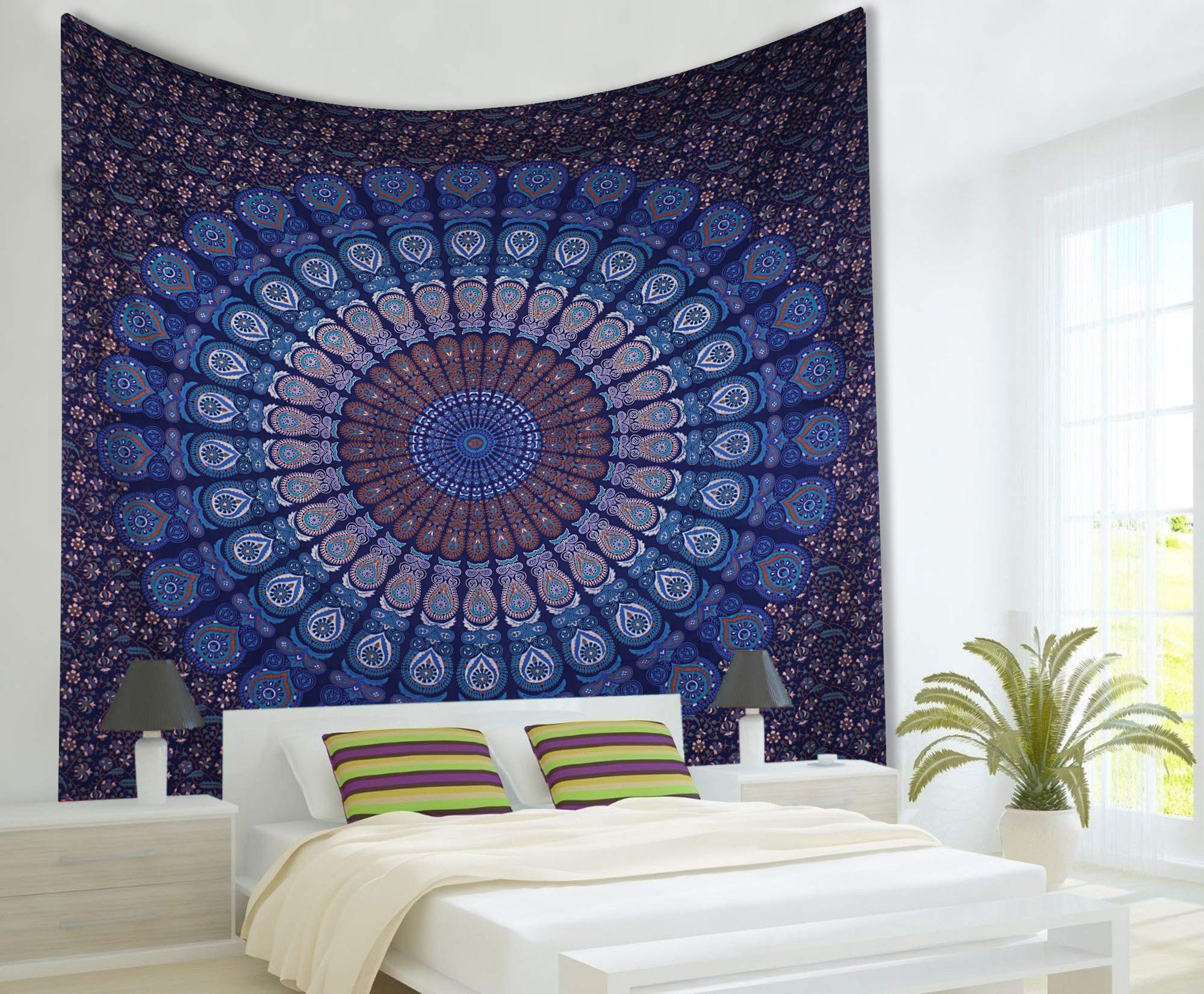 Maviss Homes Multi-Color Beautiful Queen Mandala Printed Tapestry | Indian Hippie Wall Hanging | Wall Hanging for Bedroom | Bohemian Cotton Bedspread Throw Blanket Decorative; Multicolour
