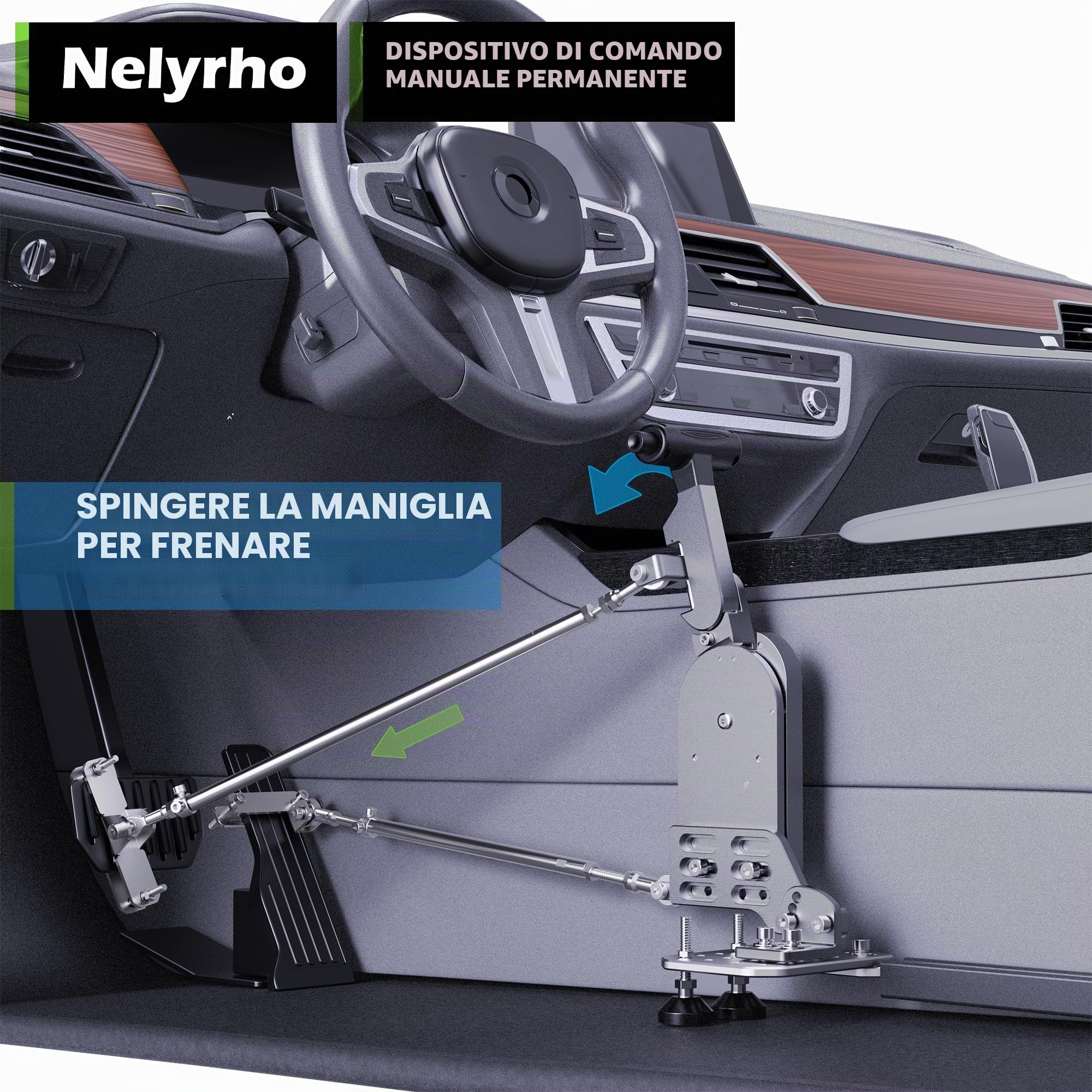 Controlli manuali per conducenti disabili, feriti o con disabilità, dispositivo fisso di assistenza ai pedali per freno e acceleratore, progettato per conducenti feriti o con mobilità limitata