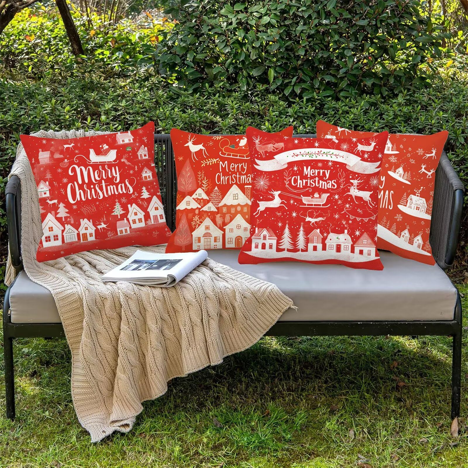 Animali Cuscini per Divano 45 x 45 Set da 4 Natale Copri Cuscini per Divano Lino Copricuscini, Grandi Federa Cuscino Esterno Impermeabili Quadrato Copricuscino, Decorazioni Casa a-155