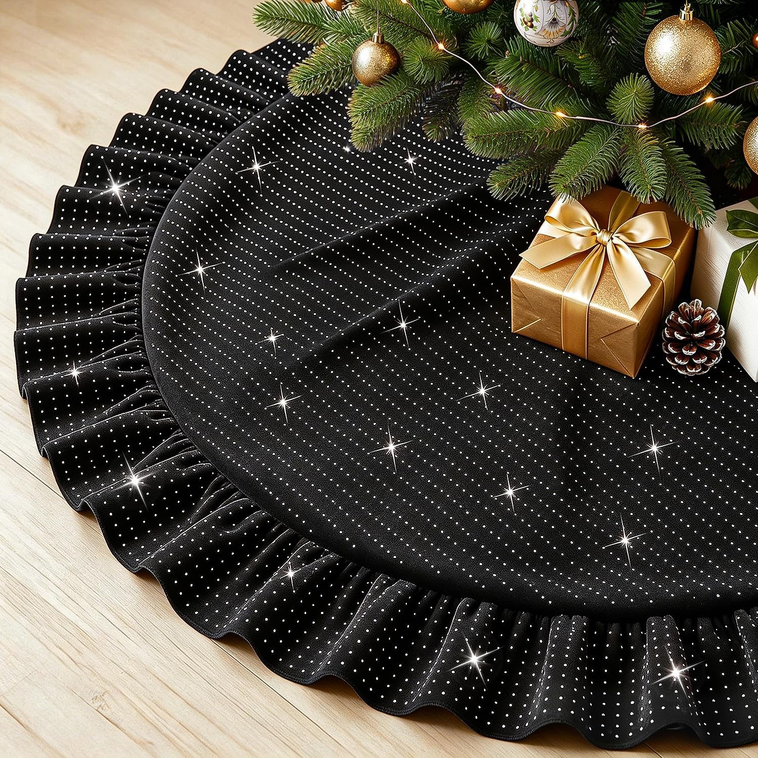 24 in Velvet Halloween Tree Skirt Black Luxury Sequin Christmas Tree Skirts