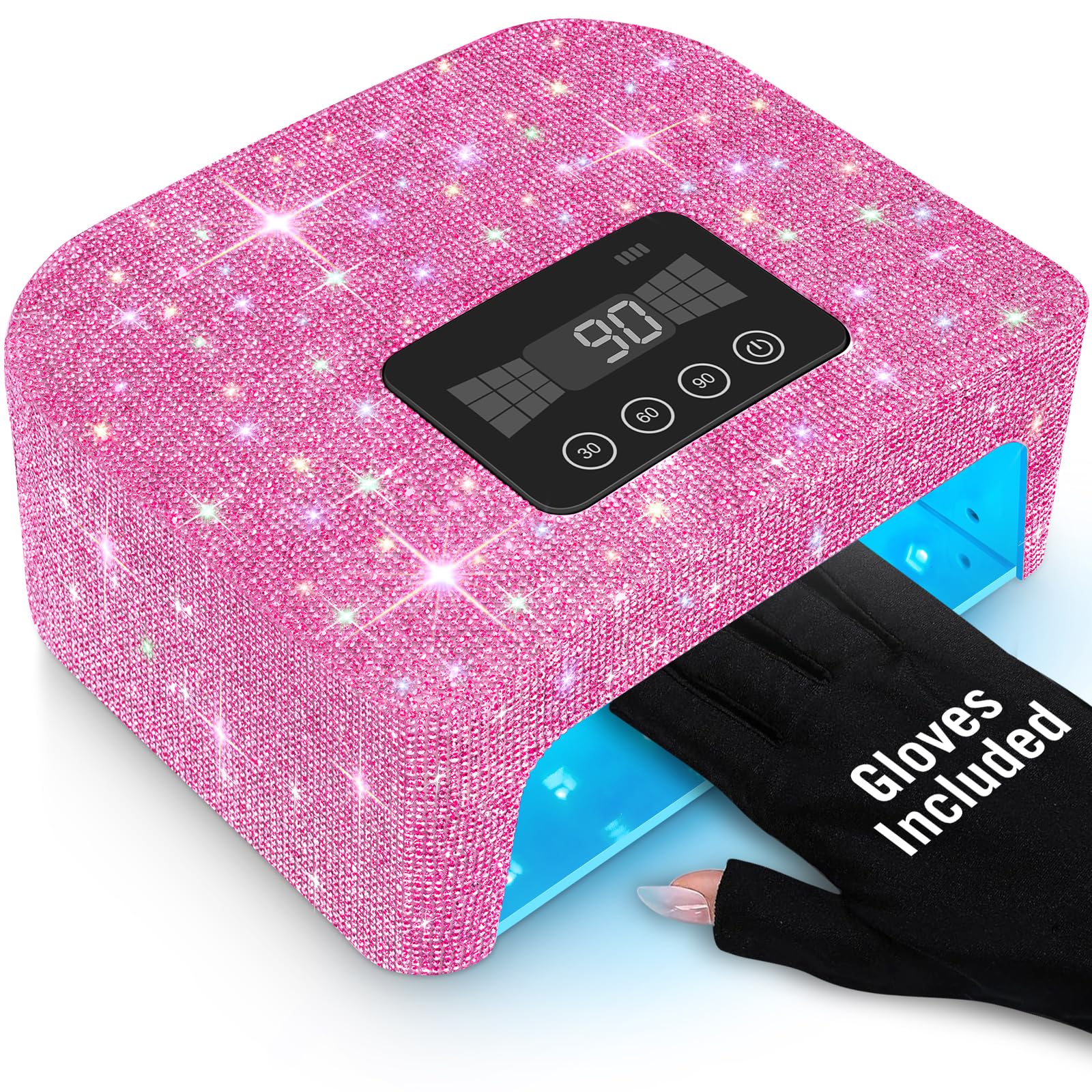Cordless UV Nail Lamp, Rechargeable UV Light for Gel Nails, LED Nail Lamp with 4 Timer Modes, Gel Nail UV Light Decorate with Sparkling Nail Rhinestones, Nail UV Light Fits for Salon/Home
