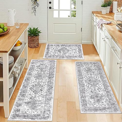 Miniatura 55 de Pauwer Juego de 3 alfombras de cocina antideslizantes y lavables para el suelo, alfombra de pasillo de cocina, alfombra bohemia para fregadero