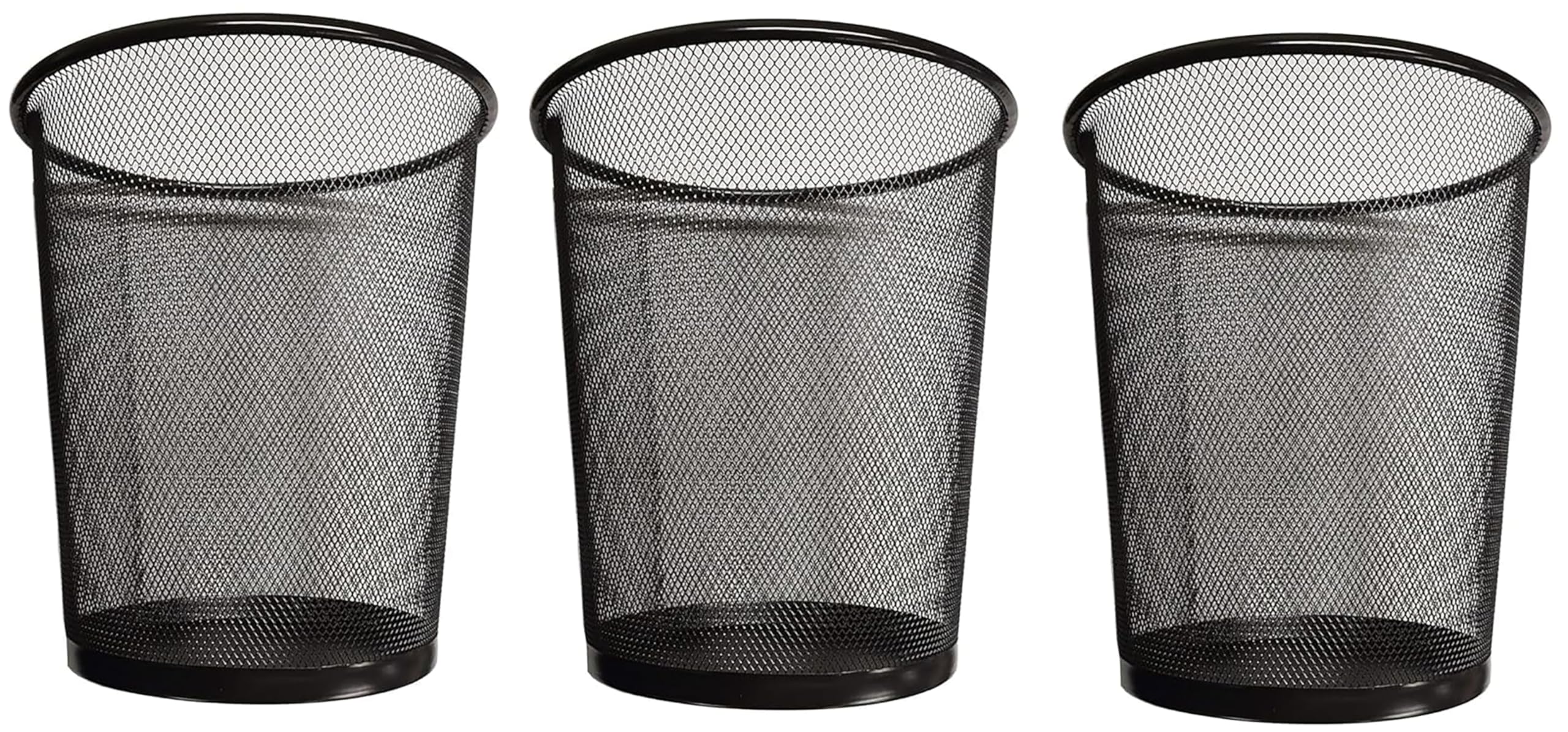 PRADICHI Mesh Wastebasket Trash Can – Steel Wire Garbage Bin for Office, Bathroom, Kitchen, Bedroom, Dorm – Ventilated Round Trash Bin for Home & Workspace (Black, 3 Pack)