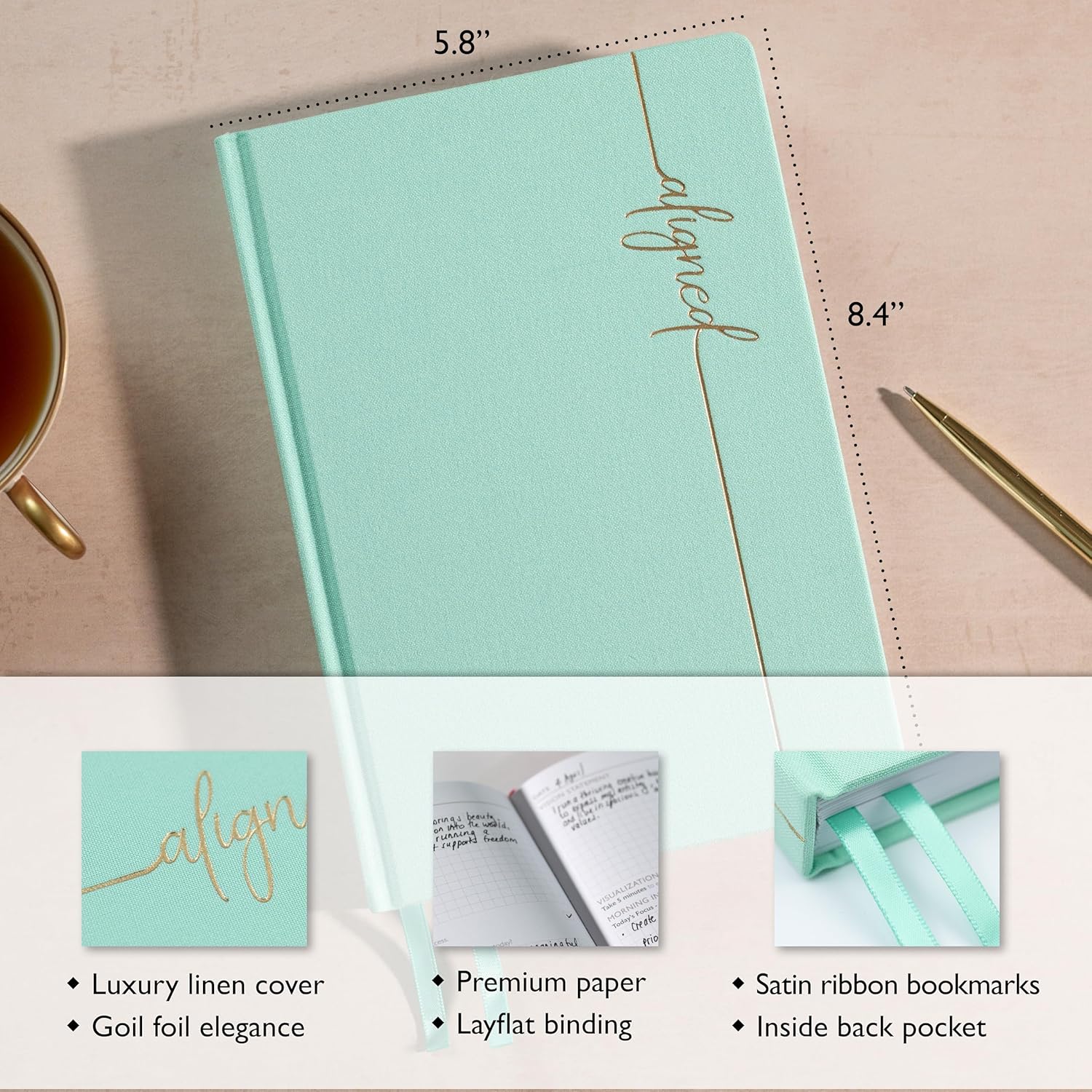 Manifestation Journal with Daily and Weekly Reflections | 90-Day Manifesting Journal for Goals and Habit Building | Luxe Linen Cover, 200 Pages, Ideal for Wellness Seekers & Goal Setters -Teal