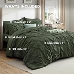 Bedsure Queen Ensemble de confort vert d'olive - Lit dans un sac Queen Size 7 Des morceaux, GentleSoft™ Pintuck Bed Set Cadeau pour la famille, Pinch Pleat toutes les saisons consolateur avec draps, oreillers & Shams