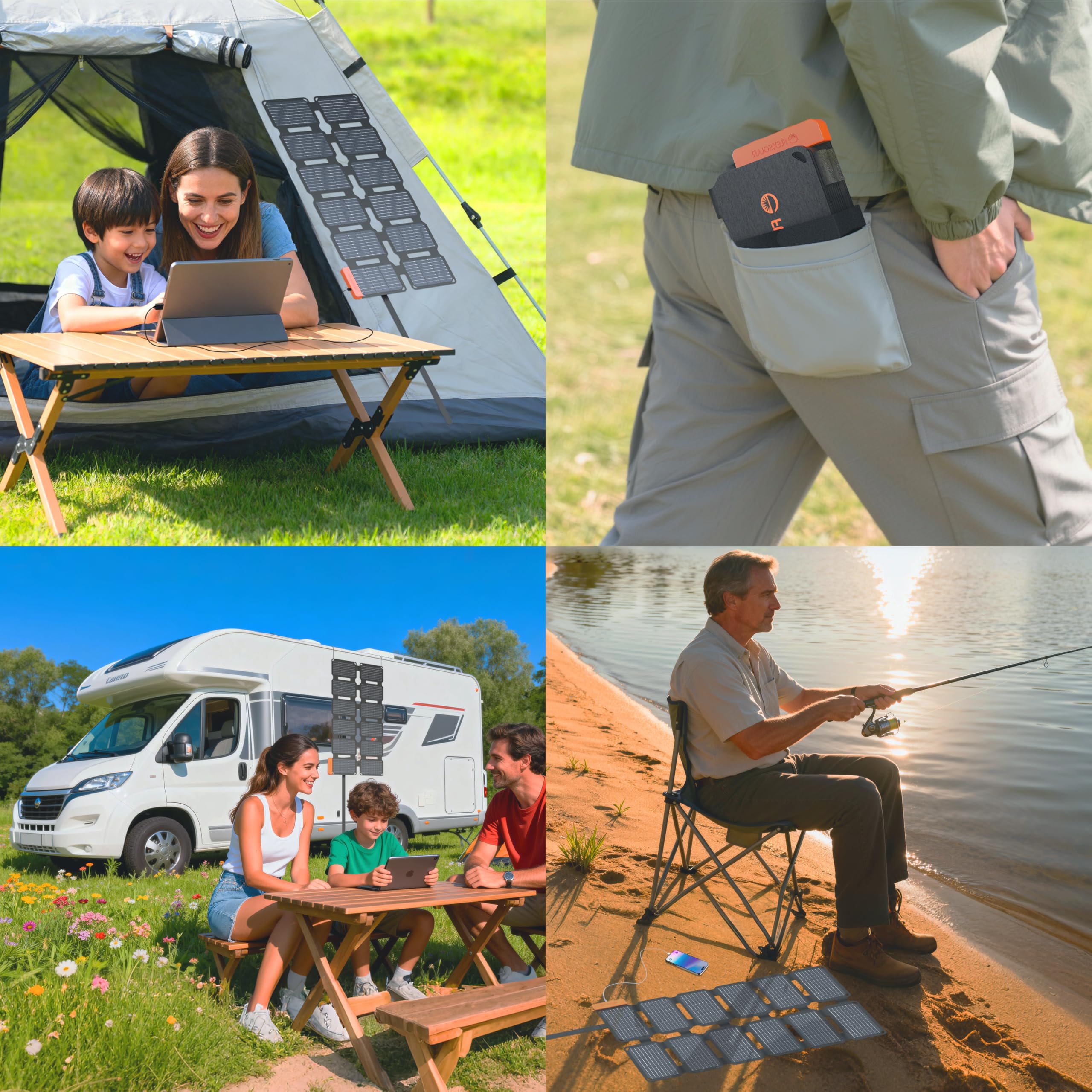 Flexsolar 36W Mini Faltbares Solarladegerät,Wasserdichter E-Film Solarpanel Tragbares mit USB-A/USB-C/DC Anschlüsse für Power Stations, Smartphones, Tablets, Powerbanks Outdoor Camping Notfall