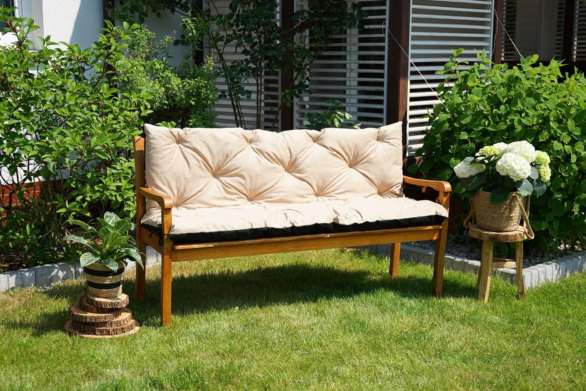 4L Textil Coussin pour banc de jardin Hollywoodschaukel - Housse de banc de jardin - Coussin de siège extérieur - Coussin de banc de jardin - Coussin de palette de jardin (110 x 50 x 50 cm, Beige)