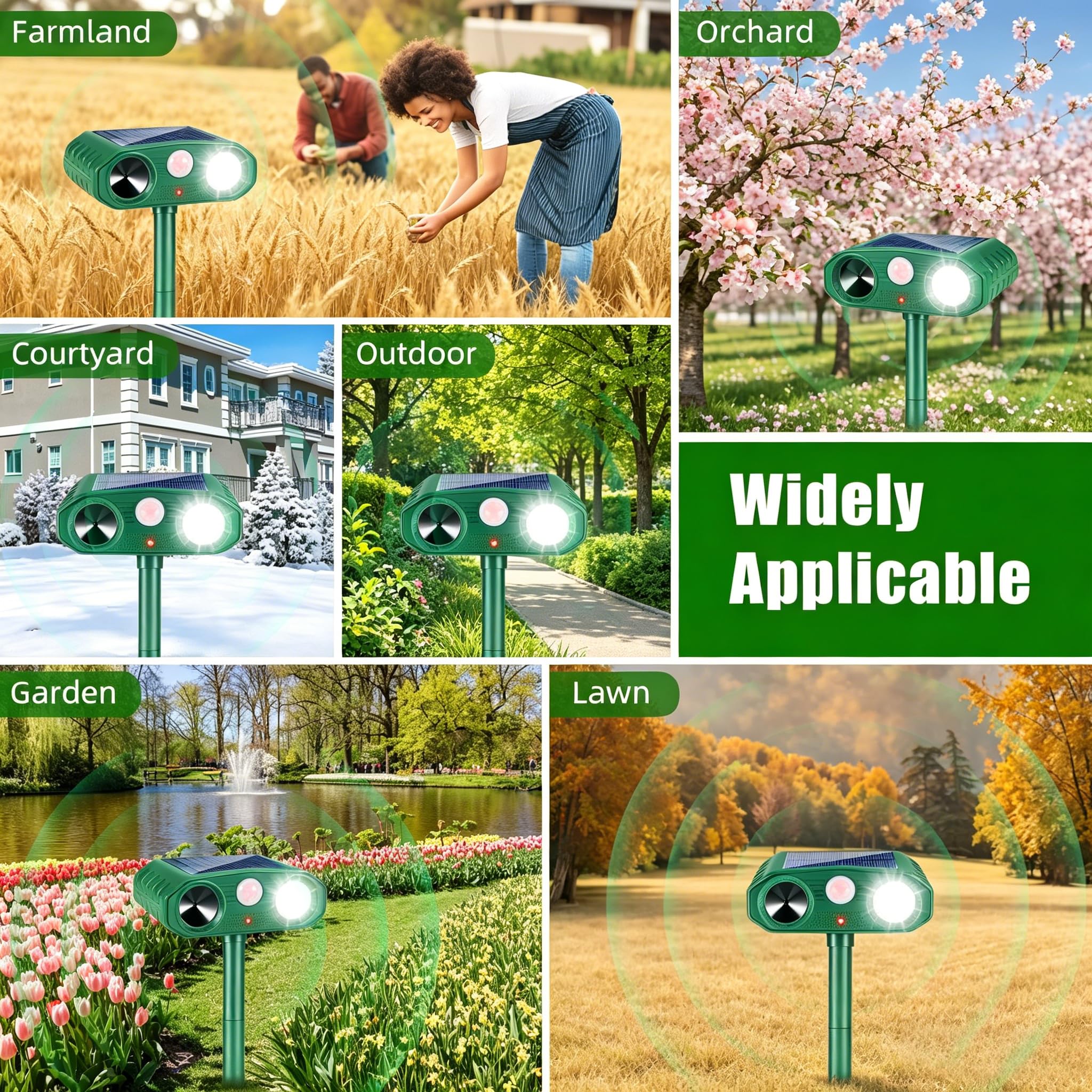 Repellente solare per animali all'aperto, repellente per gatti all'aperto, USB e frequenza regolabile, per cervi coyote, puzzole, procioni, volpi, deterrenti per animali leggeri, con sensore di