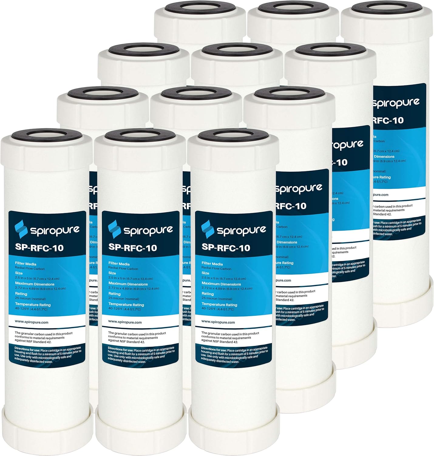 SpiroPure SP-RFC-10 10x2.5 25 Micron Coconut Shell Radial Flow Granular Activated Carbon (GAC) Water Filter Cartridge RFC-93 155063-43 SDP-2510 (Case of 12)