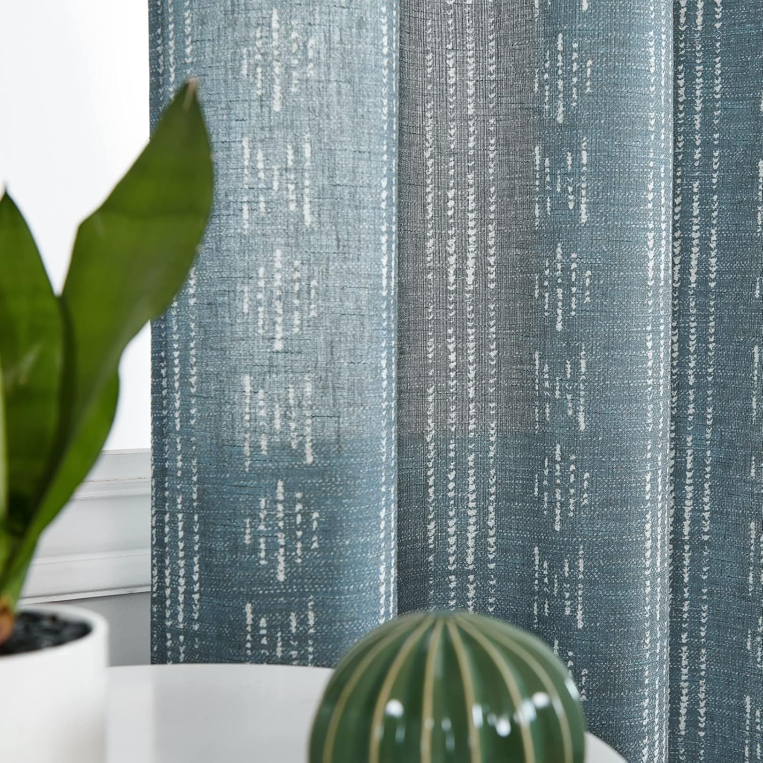 jinchan Boho Curtainsfor Living Room Blue Farmhouse Curtains 72 Inch Length Geometric Striped Patterned Mudcloth Light Filtering Bedroom Window Grommet Curtains 2 Panels Blue on Beige