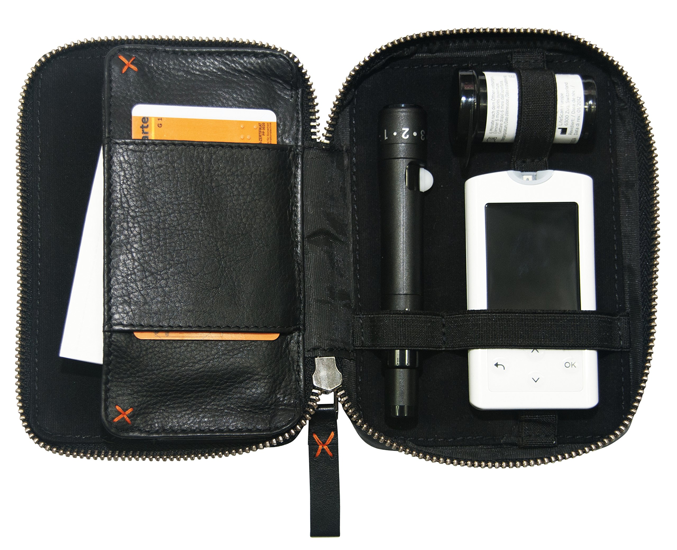Premium Diabetiker Etui mini aus echtem Nappaleder - Isolierende Insulinpumpen Tasche für Reisen - Diabetes Organizer für Blutzuckermessgeräte, Insulinpen und Zubehör (10,5 x 15 x 3 cm)
