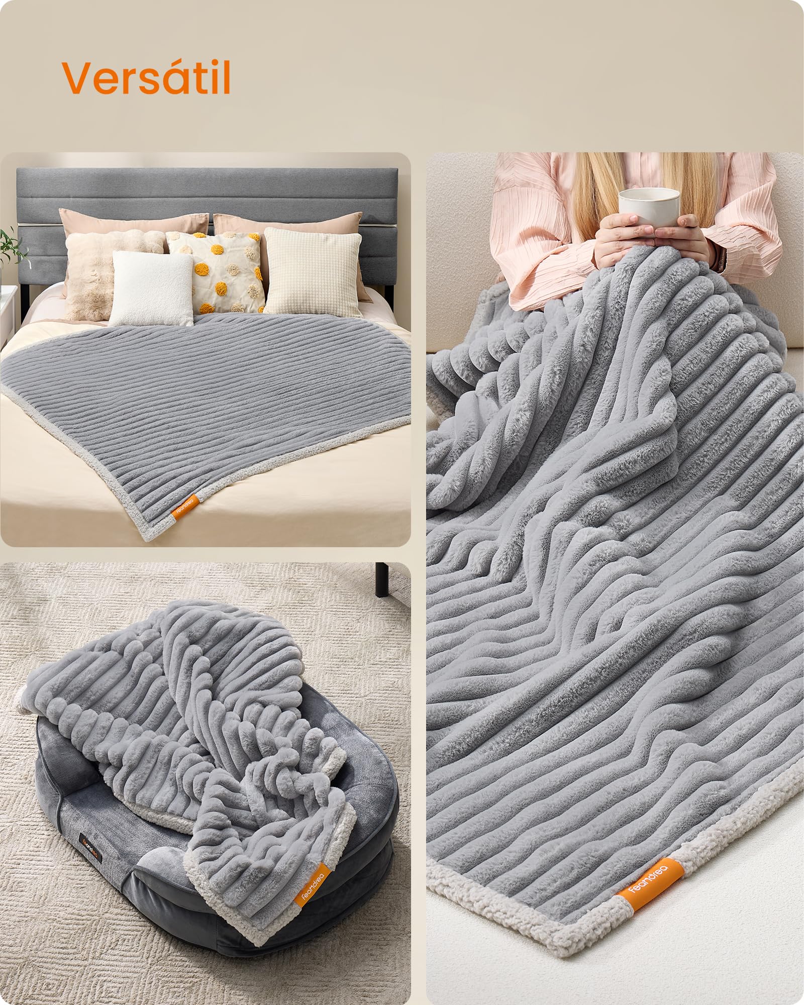 Feandrea Alfombra Impermeable para Perros, Tamaño XXL, 203 x 152 cm, para Perros Grandes y Extra Grandes, Diseño Reversible, Funda de Sofá, Lavable, Gris Paloma y Gris Claro PPB038G01