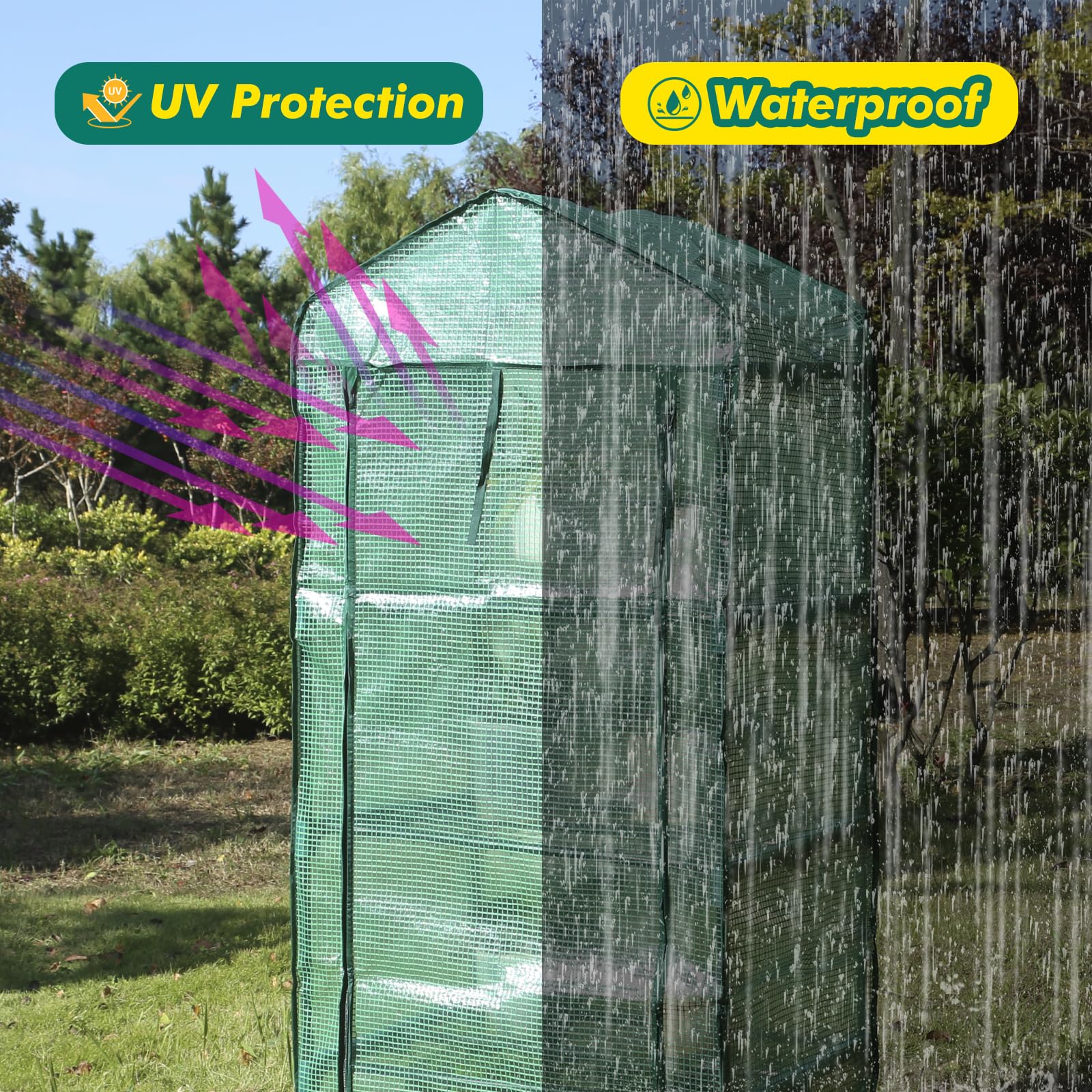 MaxWorks 51962 - Mini serra a 4 ripiani, 160 x 68 cm x 48 cm, copertura in polietilene con protezione UV, verde, per interni ed esterni, per giardinaggio, arrotolabile, con cerniera, per coltivare