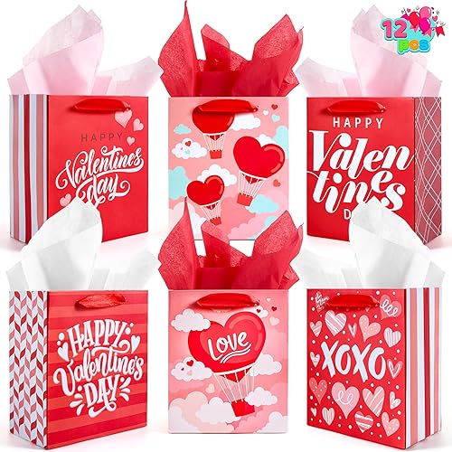 Miniatura 10 de JOYIN 12 bolsas de regalo de papel para el día de San Valentín, bolsas de regalo de 6.5 pulgadas con pañuelo, bolsas de papel kraft para regalos