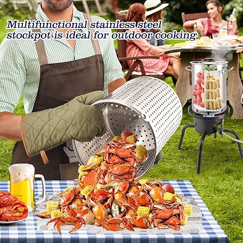 Miniatura 6 de ARC - Olla de acero inoxidable de 32 cuartos para hervir mariscos, olla de hervir cangrejo, camarones, hervir pavo, con divisor de cesta y gancho,