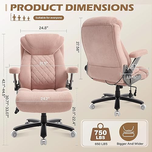 Miniatura 2 de Silla de oficina de tela grande y alta de 650 libras para personas pesadas, reposabrazos 5D para silla de oficina ejecutiva grande y resistente,