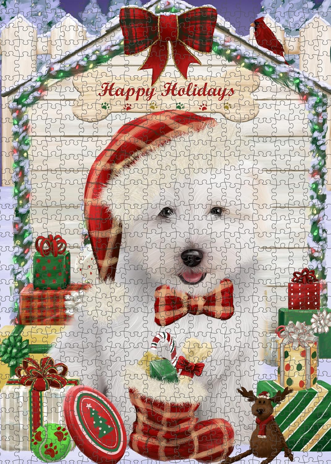 Christmas House with Presents Coton De Tulear Dog Jigsaw Puzzle for Adults - Animal Printed Interlocking Puzzle Game Artwork - Gift for Dog Lover's- 500 Pcs 14"x20", PZLE52865