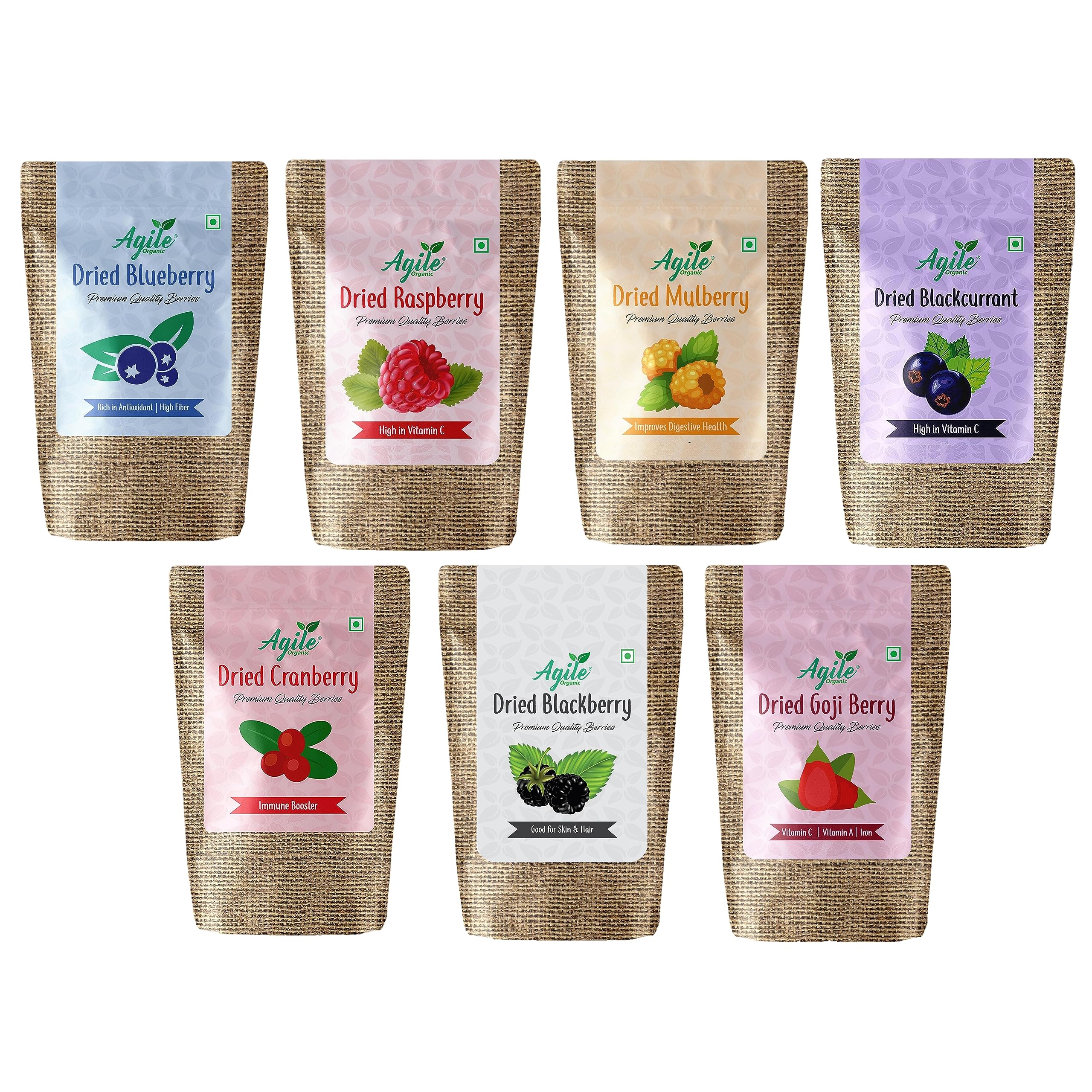 Agile Organic® Dried Berries Combo 7 in 1 | Cranberry, Blueberry, Gojiberry, Blackberry, Raspberry, Mulberry and Black Currant | Trial Pack 350gm (50gm Each X 7 units) (B0CH1J5XH4) Amazon Price History, Amazon Price Tracker