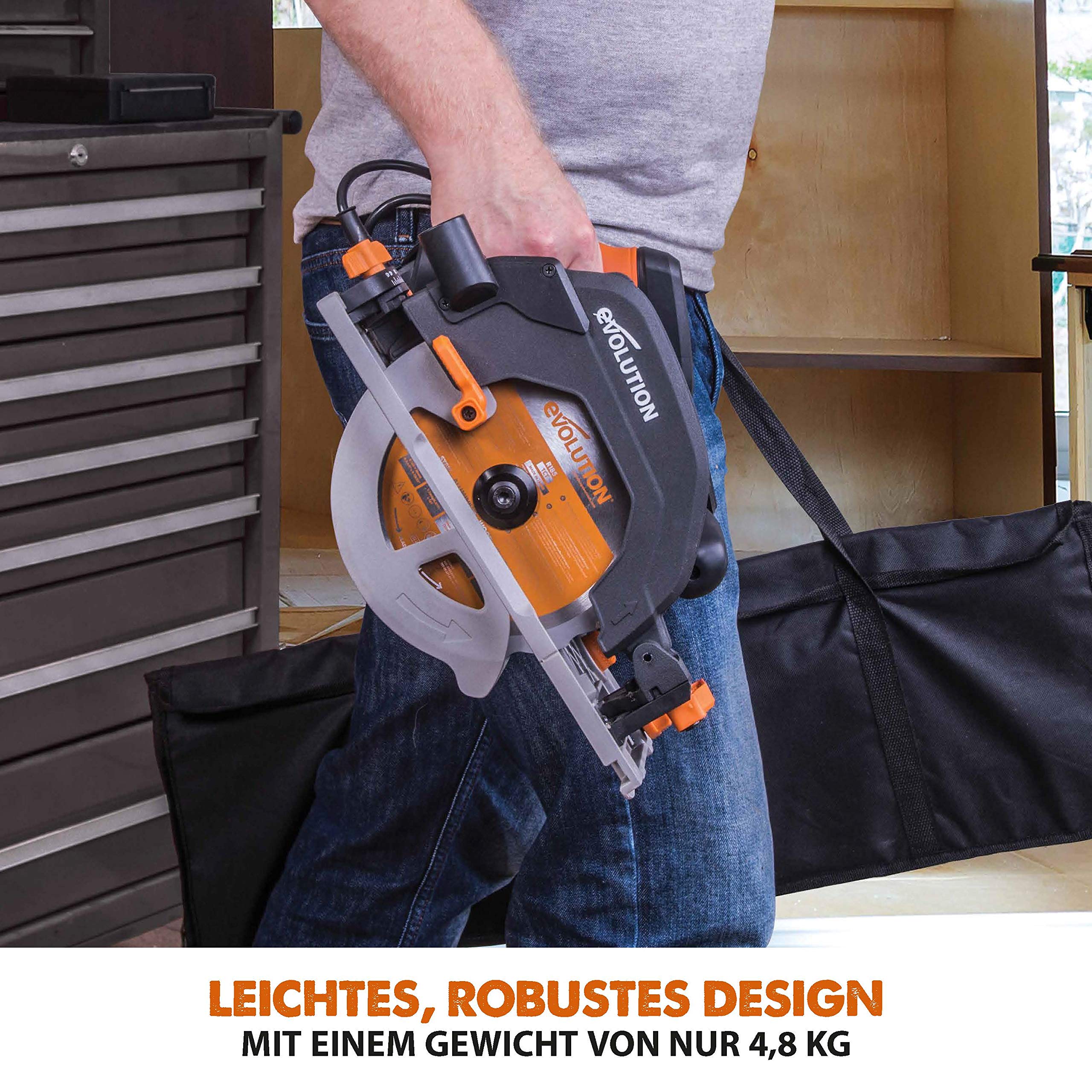 Evolution R185CCSX Handkreissäge 1600W Tauchsäge Ø 185 mm HM-Sägeblatt Multi-Material 3-teilige 1020mm Führungsschiene