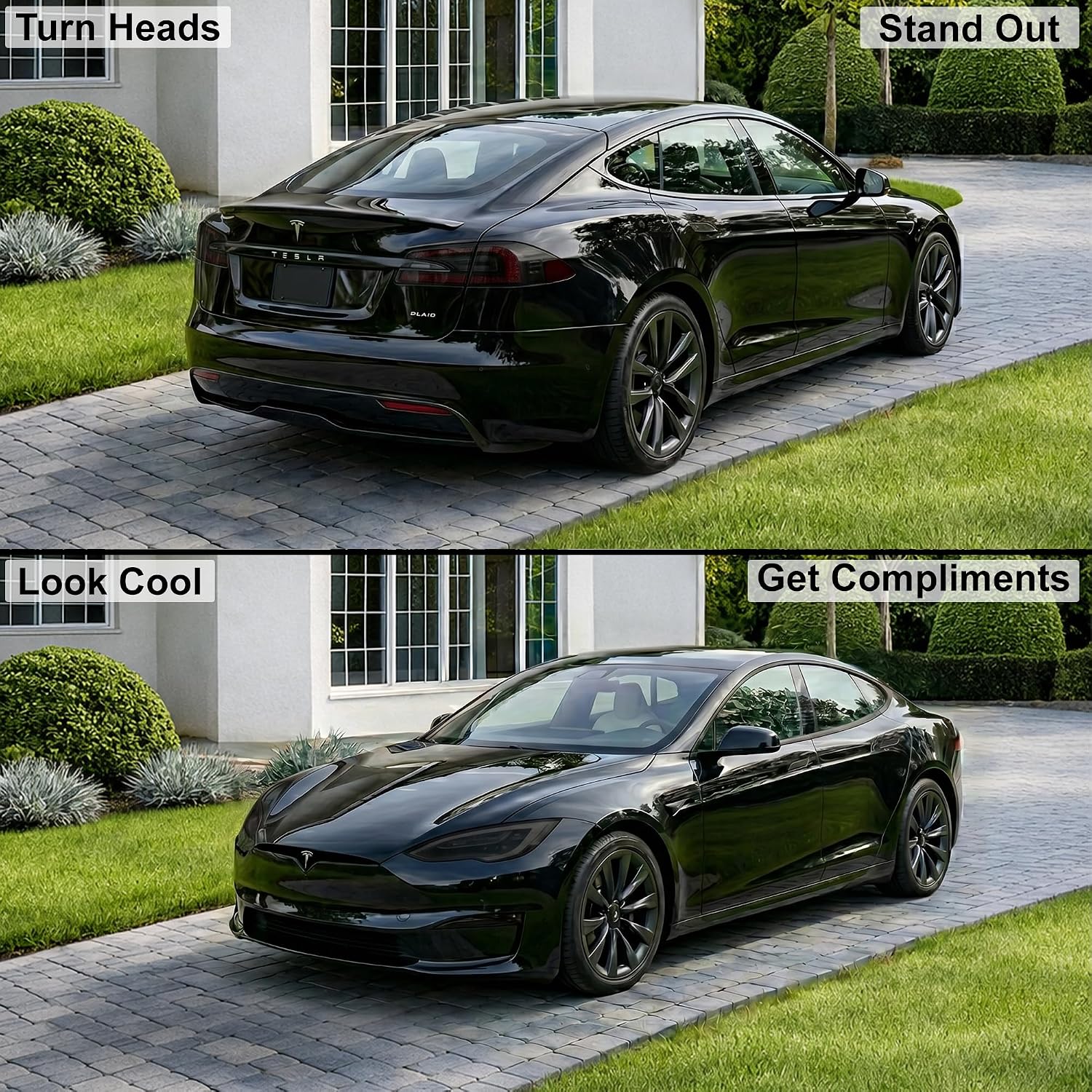 BOGAR TECH DESIGNS Precut for Tesla Model S 2017-2022 Full Headlight Taillight Tint Kit, Dark Smoke