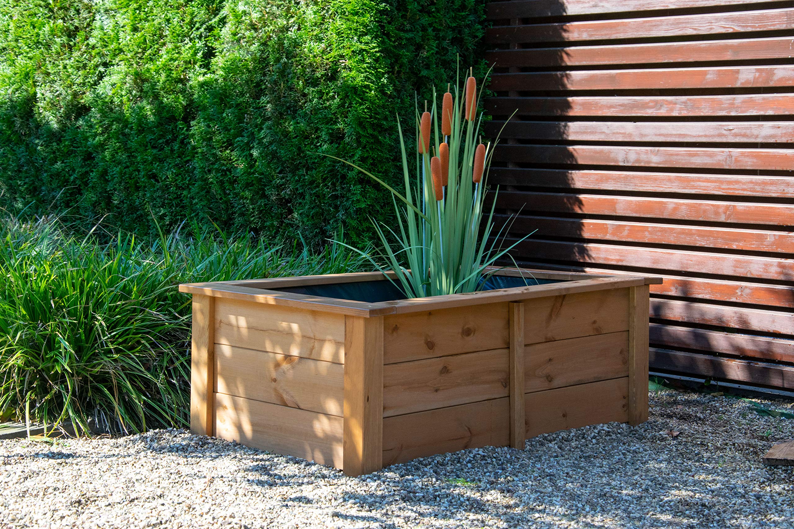 dobar® 29246FSCe Hochteich Kubus | Gartenteich aus robustem Massivholz | Miniteich 200 L für Garten/Terrasse/Balkon | Teich für den Garten inkl. Teichfolie | 120 x 72 x 42 cm | Braun