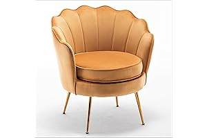 Charming Vintage-Style Velvet Accent Chair with Graceful Scalloped Silhouette and Gleaming Gold Metal Legs