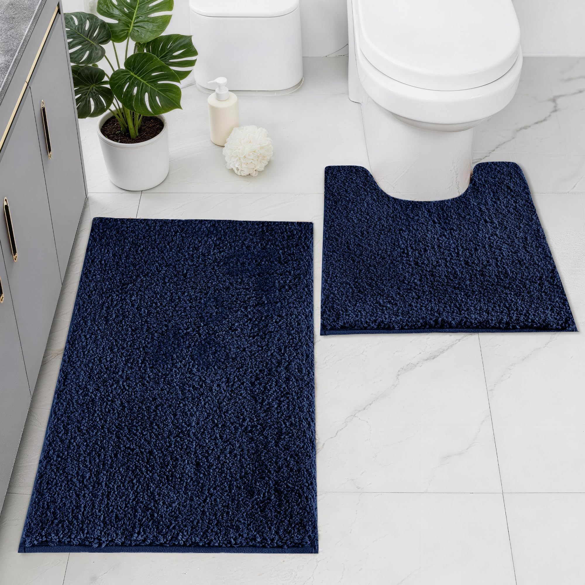 Baahrnom Microfibre Bath Mat Set, Non Slip Bathroom Mat Set 2 Piece