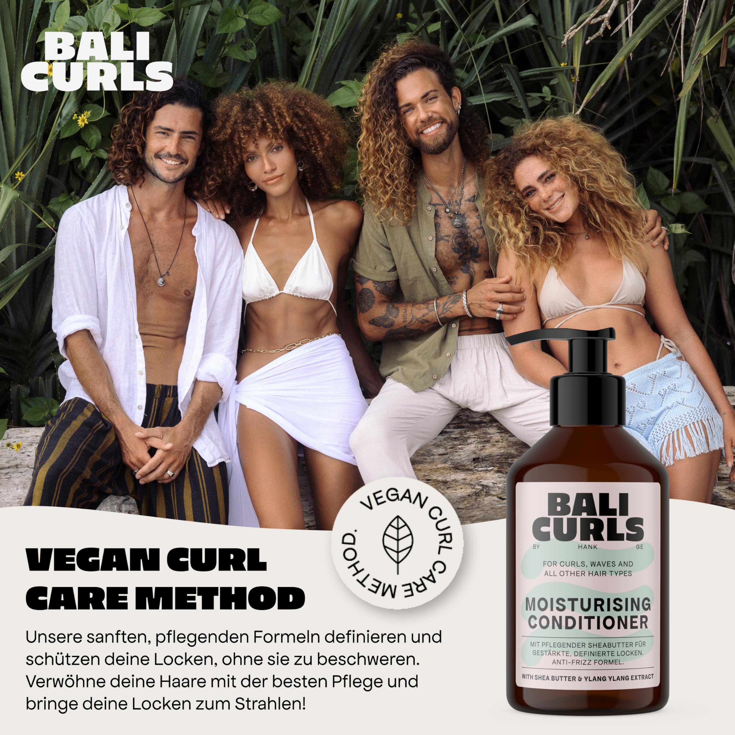 Bali Curls nawilżająca odżywka - nawilżająca odżywka z masłem shea, olejem kokosowym i ekstraktem z ylang-ylangu do naturalnych loków, wegańska odżywka do włosów suchych - 250 ml