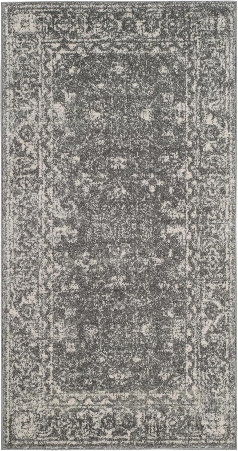 SAFAVIEH Evoke Collection Accent Rug - 2'2" x 5', Grey & Ivory, Shabby Chic Distressed Design, Non-Shedding & Easy Care, Ideal for High Traffic Areas in Entryway, Living Room, Bedroom (EVK270S)