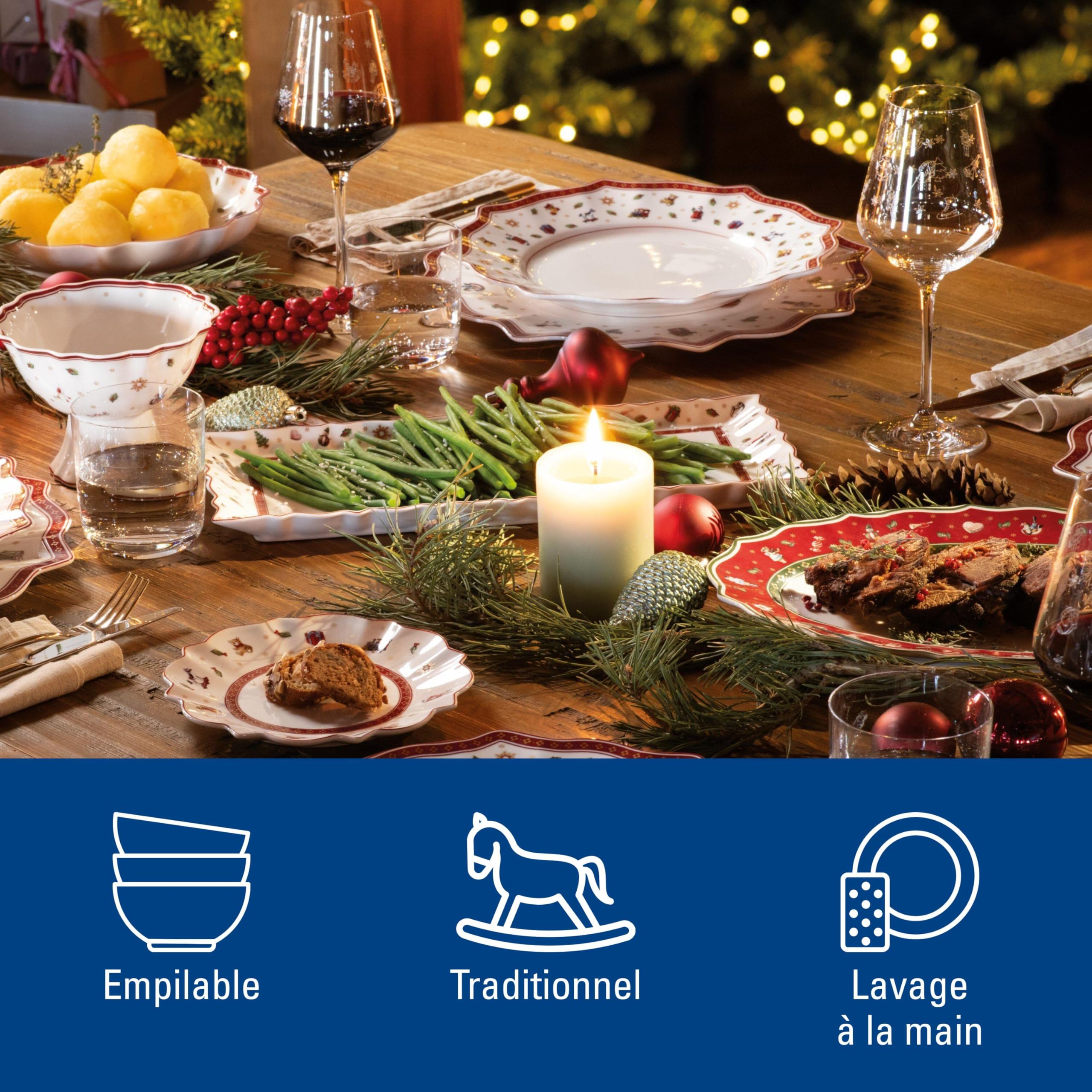 Villeroy & Boch - Toy's Delight Suppenteller 26,5 cm Rot und Weiß, Mikrowellensicher, Weihnachtsgeschirr, Pastateller, Tiefer Teller für Suppen oder Pasta, Xmas, Weihnachten, Premium Porzellan