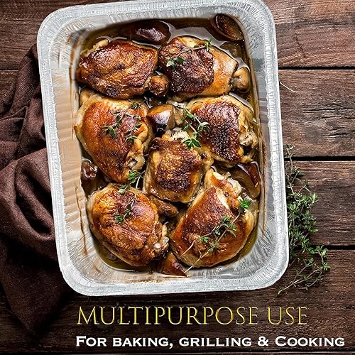 Miniatura 3 de EHOMEA2Z Sartenes de aluminio desechables de tamaño medio (paquete de 20) 9 x 13  Papel de aluminio resistente, bandeja para hornear de 9 x 13,