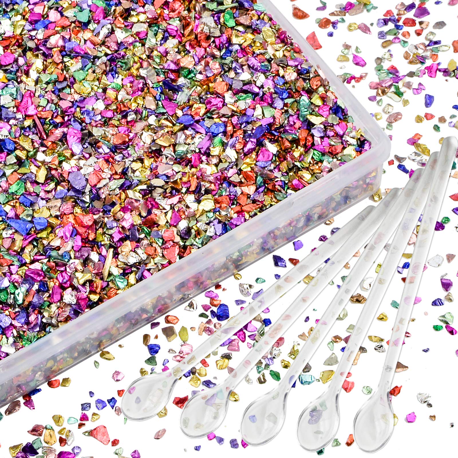 Wandic Colorful Crushed Glass, 200 Grams 2-4Mm Crushed Broken Glass, Irregular Metallic Chips Fillers Sprinkles For Resin Crafts, Nail Art, Painting