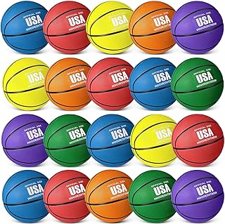 Libima Juego de 24 pelotas de baloncesto de goma a granel con inflador, tamaño oficial, bolas multicolor para adultos, niños y niñas, regalos para entrenamiento en interiores y exteriores