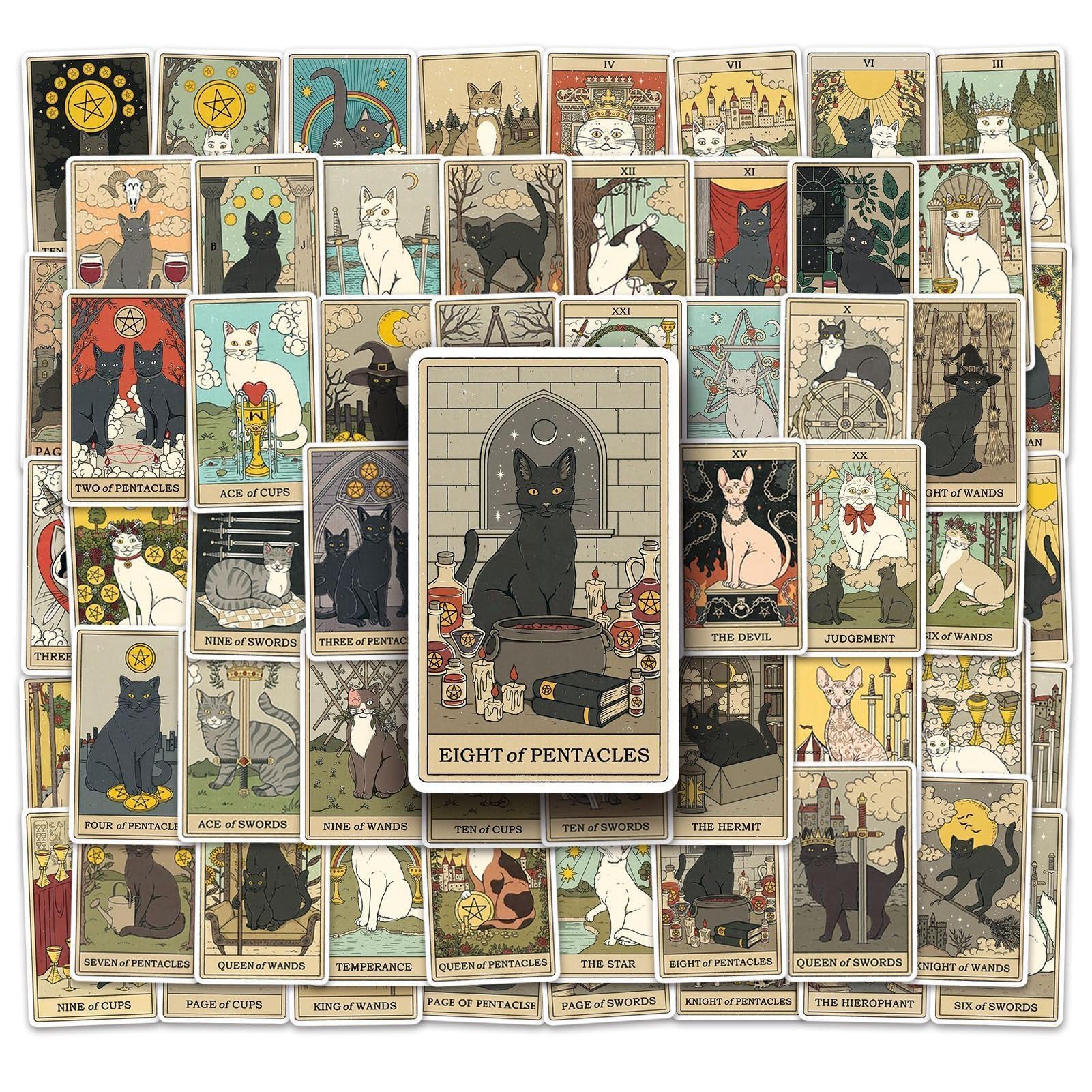 78 Pcs Tarot Vintage Stickers, Scrapbook Stickers Material es Pegatina, Tamaño 35 X 56 mm, PVC-vinilo, Vintage Pegatinas para Scrapbooking, Bullet Journal, DIY y Así Sucesivamente.