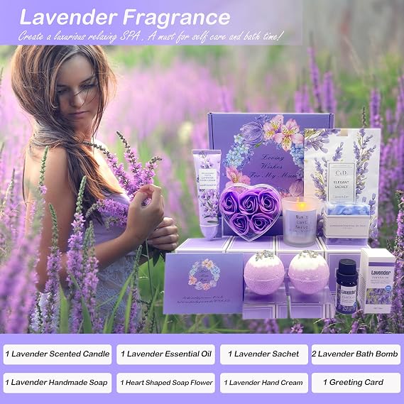 Pamper Gifts for Mum, Mum Birthday Gifts, Mum To Be Hamper Set, Lavender Skincare Care Mummy Gifts, Best Mum Gifts, Relaxation Spa Bath Set for Her, Get Well Soon Gift Ideas for Mothers Day Christmas