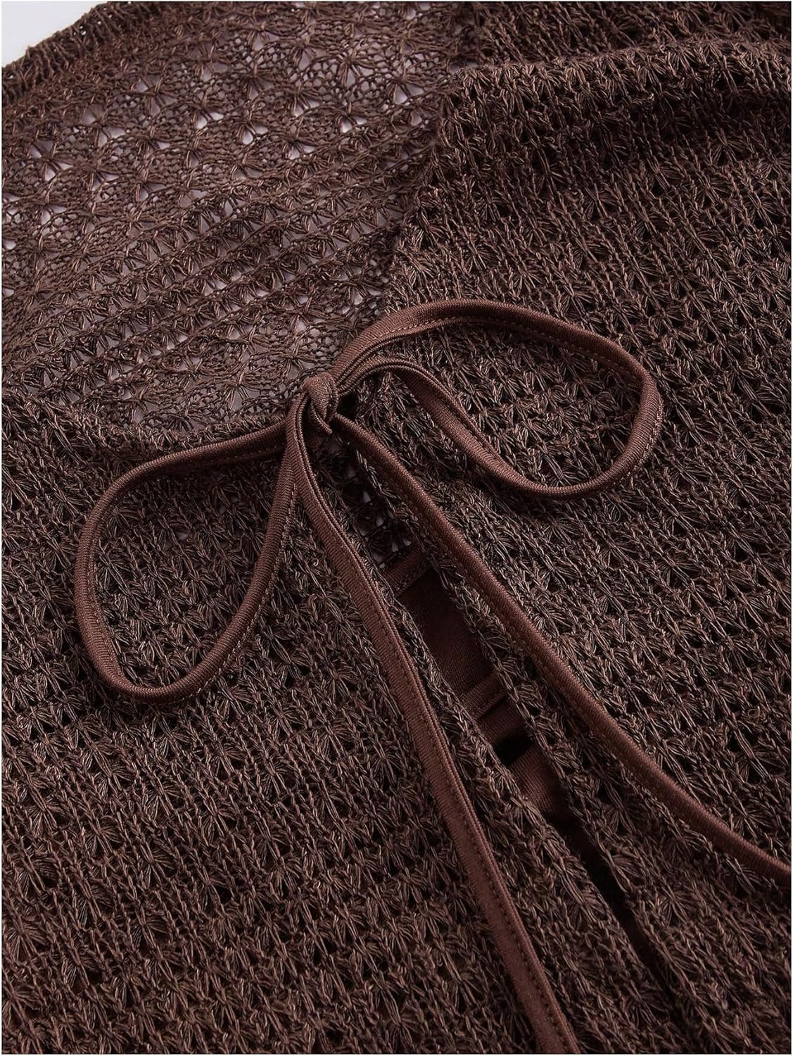 Milumia Women's Tie Front Crochet Cover Up V Neck Bell Long Sleeve Crop Cardigans - Image 3