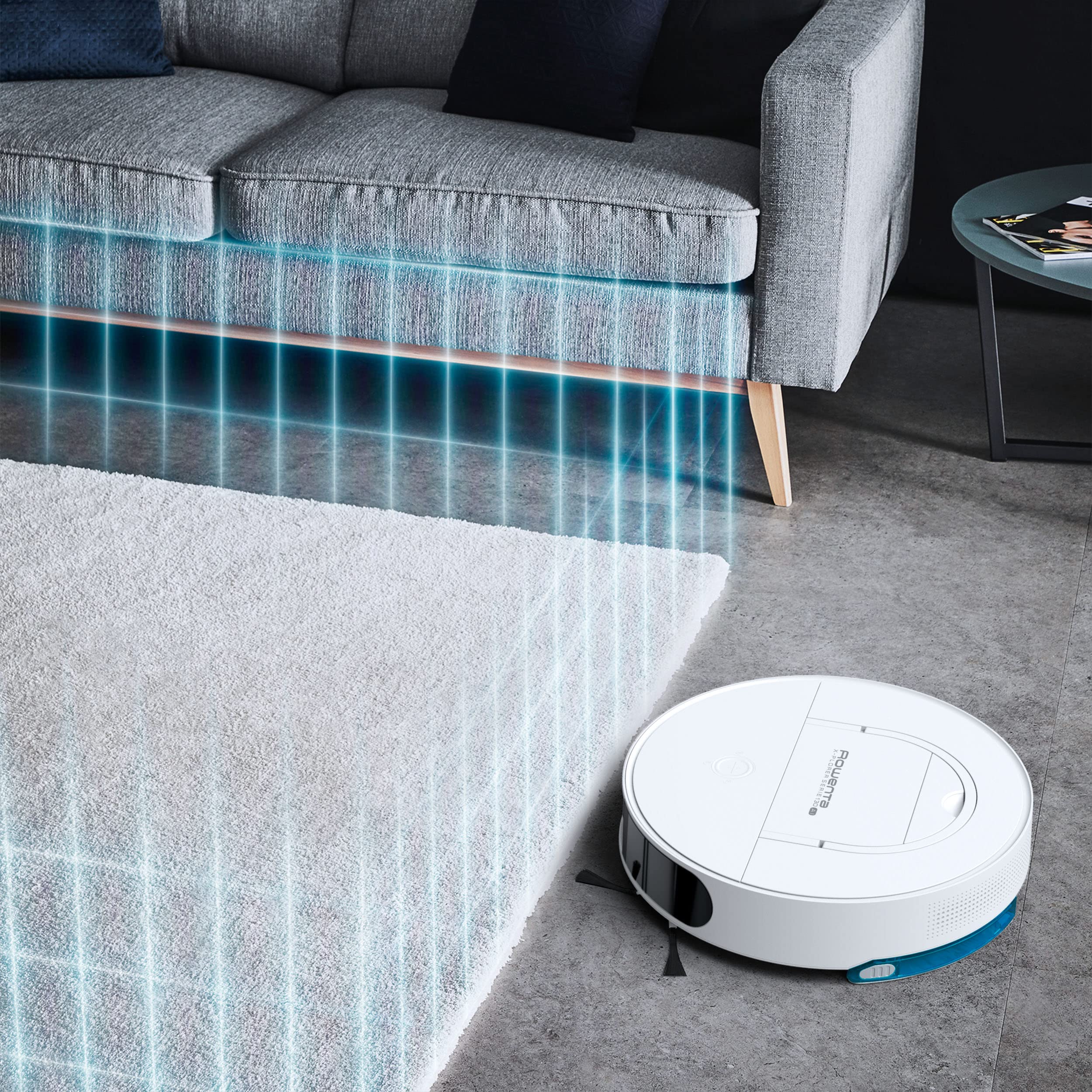 Rowenta RR9067 X-Plorer seria 130 AI robot do wycierania i odkurzania 4 w 1, system nawigacji laserowej i kamery | 4 tryby czyszczenia | czas pracy 120 min | czas ładowania 3 godz. | zbiornik na kurz 0,7 l | biały